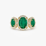 14K Three Stone Emerald Diamond Engagement Ring 14K Gold Ferkos Fine Jewelry