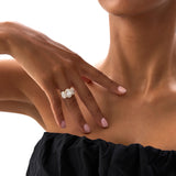 3.35 ctw Three Stone Halo Oval Lab Grown Engagement Ring - Ashley Ferkos Fine Jewelry