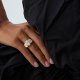 3.35 ctw Three Stone Halo Oval Lab Grown Engagement Ring - Ashley Ferkos Fine Jewelry