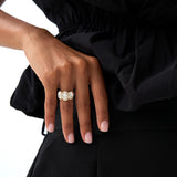 3.35 ctw Three Stone Halo Oval Lab Grown Engagement Ring - Ashley Ferkos Fine Jewelry