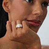 3.35 ctw Three Stone Halo Oval Lab Grown Engagement Ring - Ashley Ferkos Fine Jewelry