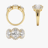 3.35 ctw Three Stone Halo Oval Lab Grown Engagement Ring - Ashley Ferkos Fine Jewelry