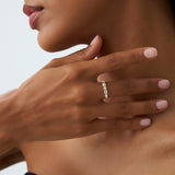 0.95 ctw 14k Bezel Setting Emerald Cut & Round Lab Grown Diamond Wedding Ring - Sarah Ferkos Fine Jewelry