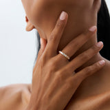 0.95 ctw 14k Bezel Setting Emerald Cut & Round Lab Grown Diamond Wedding Ring - Sarah Ferkos Fine Jewelry