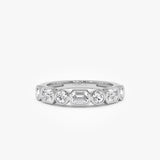 0.95 ctw 14k Bezel Setting Emerald Cut & Round Lab Grown Diamond Wedding Ring - Sarah 14k White Gold Ferkos Fine Jewelry