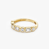 0.95 ctw 14k Bezel Setting Emerald Cut & Round Lab Grown Diamond Wedding Ring - Sarah Ferkos Fine Jewelry