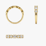 0.95 ctw 14k Bezel Setting Emerald Cut & Round Lab Grown Diamond Wedding Ring - Sarah Ferkos Fine Jewelry