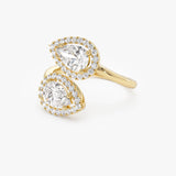 1.90 ctw Double Pear Shaped Lab Grown Halo Bypass Ring - Isabel Ferkos Fine Jewelry