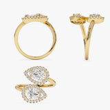 1.90 ctw Double Pear Shaped Lab Grown Halo Bypass Ring - Isabel Ferkos Fine Jewelry