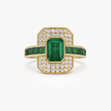 14k Unique Emerald and Diamond Art Deco Ring 14K Gold Ferkos Fine Jewelry