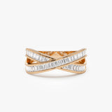 14k Channel Setting Baguette Diamond Crossover Band 14k Rose Gold Ferkos Fine Jewelry