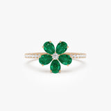 14K Five-Leaf Emerald and Diamond Ring 14k Rose Gold Ferkos Fine Jewelry