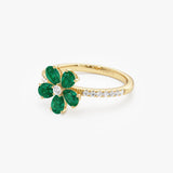 14K Five-Leaf Emerald and Diamond Ring Ferkos Fine Jewelry