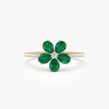 14K Five-Leaf Emerald and Diamond Ring 14k Gold Ferkos Fine Jewelry