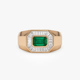 14k Octagon Shape Baguette Diamond Emerald Ring 14k Rose Gold Ferkos Fine Jewelry