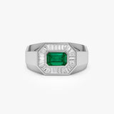14k Octagon Shape Baguette Diamond Emerald Ring Ferkos Fine Jewelry