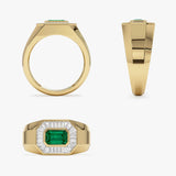 14k Octagon Shape Baguette Diamond Emerald Ring Ferkos Fine Jewelry