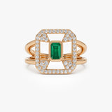 14k Art Deco Design Emerald Halo Ring 14K Rose Gold Ferkos Fine Jewelry
