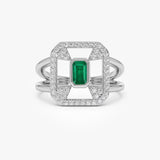 14k Art Deco Design Emerald Halo Ring Ferkos Fine Jewelry