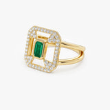 14k Art Deco Design Emerald Halo Ring Ferkos Fine Jewelry