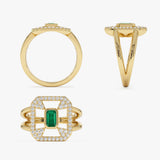 14k Art Deco Design Emerald Halo Ring Ferkos Fine Jewelry