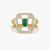 14k Art Deco Design Emerald Halo Ring 14K Gold Ferkos Fine Jewelry