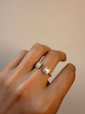 14k Gold Double baguette Halo Cluster Open Cuff Ring