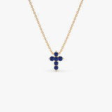 14K Tiny Sapphire Cross Necklace 14K Rose Gold Ferkos Fine Jewelry