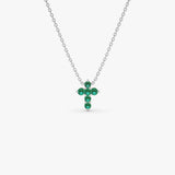 14K Tiny Emerald Cross Necklace 14K White Gold Ferkos Fine Jewelry