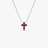 14K Tiny Ruby Cross Necklace 14K White Gold Ferkos Fine Jewelry