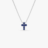 14K Tiny Sapphire Cross Necklace 14K White Gold Ferkos Fine Jewelry