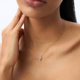 14K Rose Gold Medium Diamond Cross Necklace