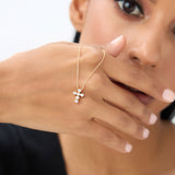 14K Gold 6 Stone Bezel Setting Diamond Cross Necklace Ferkos Fine Jewelry