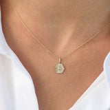 14K Rose Gold Hexagon Diamond Disc Ray Necklace