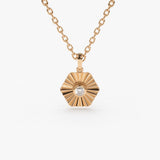 14K Rose Gold Hexagon Diamond Disc Ray Necklace