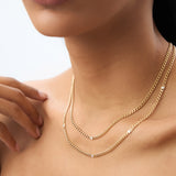 14K Gold Cuban Link Necklace w/ Bezel Setting Diamond Ferkos Fine Jewelry