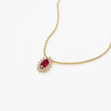 14k Ruby Necklace with Halo Diamonds Ferkos Fine Jewelry