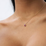 14k Ruby Necklace with Halo Diamonds Ferkos Fine Jewelry