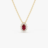 14k Ruby Necklace with Halo Diamonds 14K Gold Ferkos Fine Jewelry