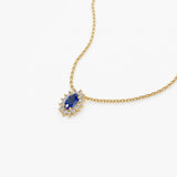 14k Sapphire Necklace with Halo Diamonds Necklace Ferkos Fine Jewelry