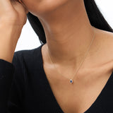 14k Sapphire Necklace with Halo Diamonds Necklace Ferkos Fine Jewelry