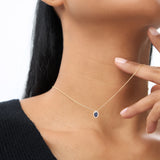 14k Sapphire Necklace with Halo Diamonds Necklace Ferkos Fine Jewelry