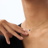 14k Sapphire Necklace with Halo Diamonds Necklace Ferkos Fine Jewelry