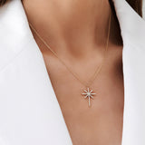 14k Rose Solid Gold Celestial North Star Diamond Necklace
