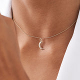 14k Rose Star Setting Crescent Diamond Necklace