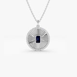 14K Sapphire and Diamond Medallion Necklace 14K White Gold Ferkos Fine Jewelry
