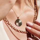 Large Diamond Disc Ray Necklace in 14K Rose Gold