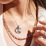 Large Diamond Disc Ray Necklace in 14K Rose Gold