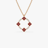 14k Diamond and Ruby Clover Necklace 14K Rose Gold Ferkos Fine Jewelry