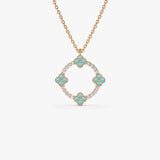 14k Turquoise and Diamond Clover Pendant Necklace 14K Rose Gold Ferkos Fine Jewelry